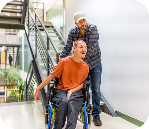 support worker with patient on wheelchair